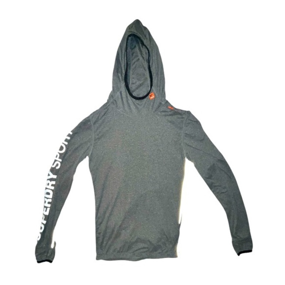 Superdry Hooded Fitted Athletic Long Sleeve Shirt Grey Size Medium